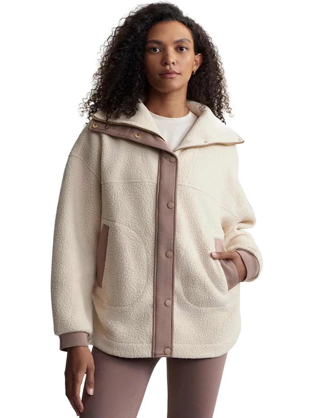 Varley Tatton Fleece Jacket Size Large in Beige